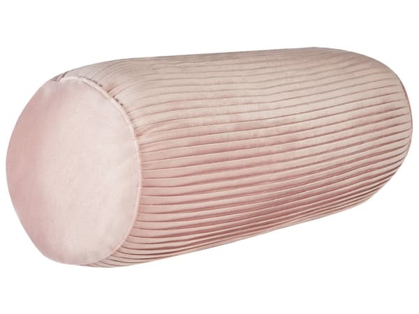 Prydnadskudde Bolster Rosa Sammet Enfärgad 22 x 60 cm Räfflat Mönster Modern Design Glamourös Inredning Tillbehör Sovrum Vardagsrum