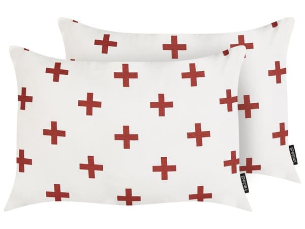 Sett med 2 pynteputer Hvit Bomull 35 x 50 cm Avtakbart putetrekk Rødt mønster Moderne design Dekorasjon Interiør Tekstiler