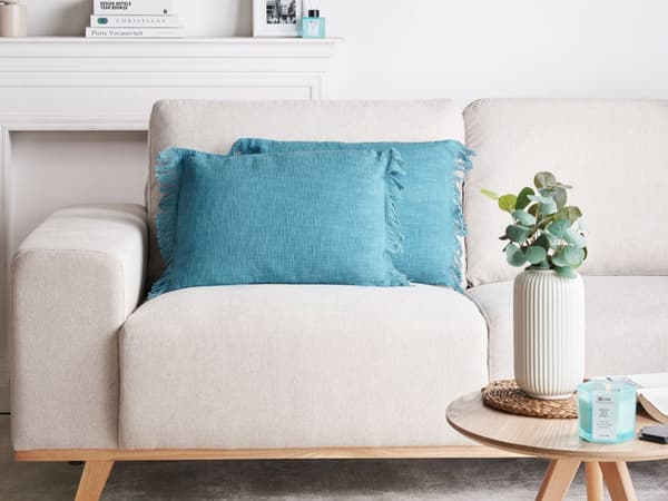 Sett med 2 pynteputer Blå Bomull 35 x 50 cm Ensfarget Frynser Moderne design Dekorasjon Interiør Tekstiler