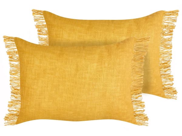 Prydnadskuddar 2 st Gul Bomullsöverdrag 35 x 50 cm Kuddar Set