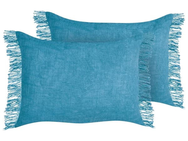 Prydnadskuddar 2 st Blå Bomullsöverdrag 35 x 50 cm Kuddar Set