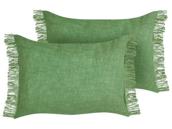 Prydnadskuddar 2 st Grön Bomullsöverdrag 35 x 50 cm Kuddar Set
