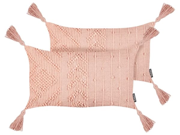 Set med 2 Prydnadskuddar Persikorosa Bomullsöverdrag 30 x 50 cm Kudde 2 st