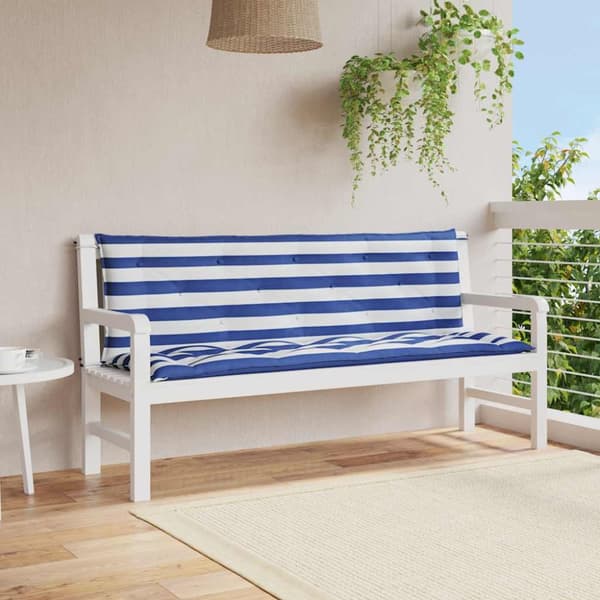 Bänkdynor 2 st blå&vit randig 150x50x7 cm tyg