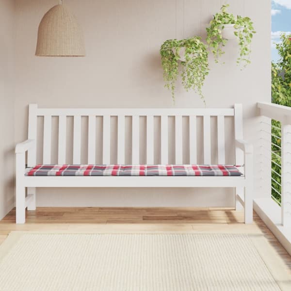 Bänkdyna för trädgården rödrutig 200x50x3 cm oxfordtyg