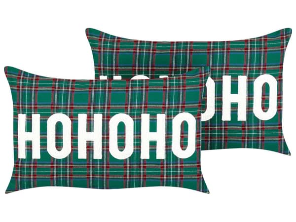 Sett med 2 Puter Grønt Polyesterstoff Tartan Julemønster 30 x 50 cm Dekorasjonstilbehør