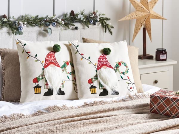 Prydnadskuddar 2 st Vit Tyg Julmotiv Julkuddar 45 x 45 cm Kuddar Dekorationstillbehör