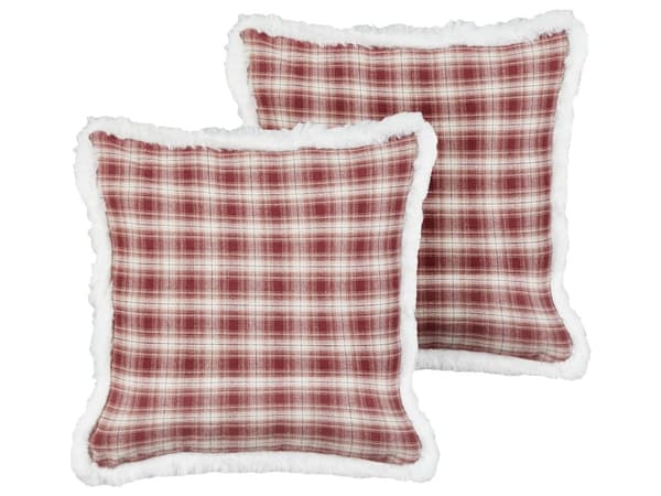 Prydnadskuddar 2 st Röd Polyester Tyg Jul Tartanmönster 45 x 45 cm Kuddar Dekorationstillbehör Julkudde