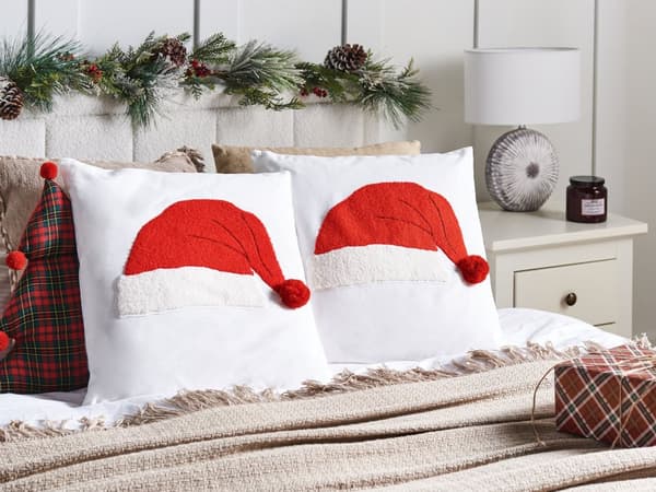 Prydnadskuddar 2 st Vit Tyg Julmotiv 30 x 50 cm Kuddar Dekorationstillbehör Julkudde