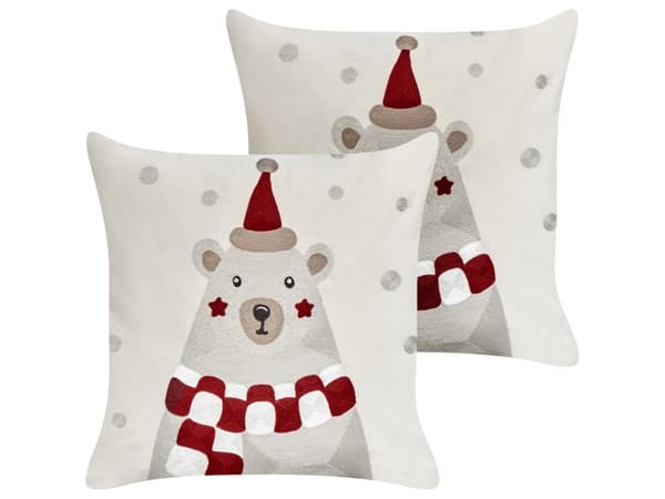 Prydnadsluddar set om 2 Vit Sammet Julmotiv 45 x 45 cm dekorationer Hemtillbehör