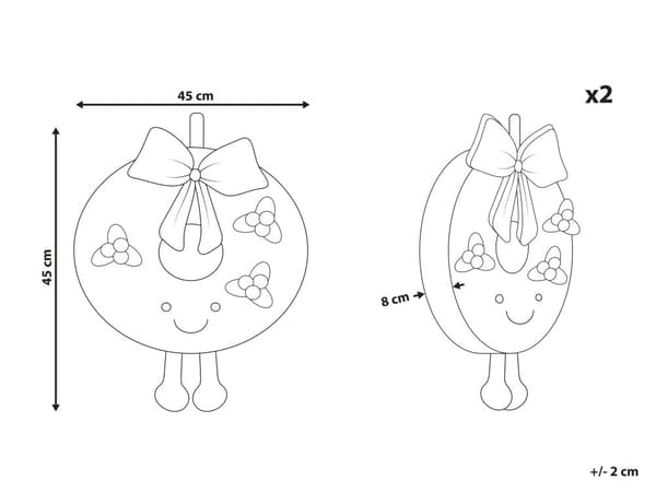 Set om 2 Prydnadskuddar Grön Rund Tyg 45 cm Julmotiv Krans Dekorationer Hemtillbehör Sovrum Vardagsrum Barnrum