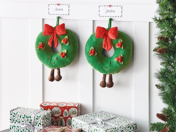 Set om 2 Prydnadskuddar Grön Rund Tyg 45 cm Julmotiv Krans Dekorationer Hemtillbehör Sovrum Vardagsrum Barnrum