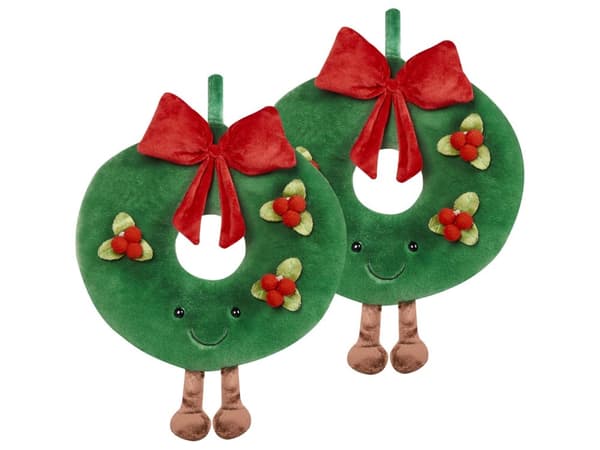 Set om 2 Prydnadskuddar Grön Rund Tyg 45 cm Julmotiv Krans Dekorationer Hemtillbehör Sovrum Vardagsrum Barnrum