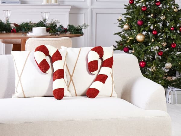 Set med 2 Prydnadskuddar Röd Vit tyg Jul Polkakäpp 25 x 55 cm Dekoration Tillbehör Vardagsrum Sovrum