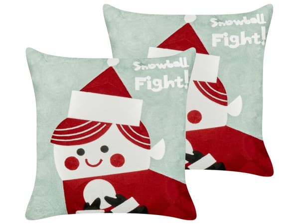 Prydnadskuddar 2 st Röd och Grön Bomullstyg Julmotiv 45 x 45 cm Dekorationstillbehör