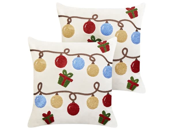 Set om 2 Prydnadskuddar Vit Sammetstyg Julmotiv 45 x 45 cm Dekorationer Hemtillbehör Sovrum Vardagsrum