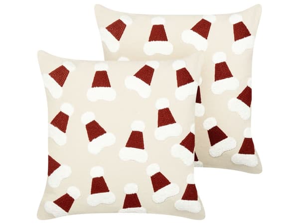Set med 2 Prydnadskuddar Beige Bomullstyg Julmönster 45 x 45 cm Dekoration Hemtillbehör Sovrum Vardagsrum
