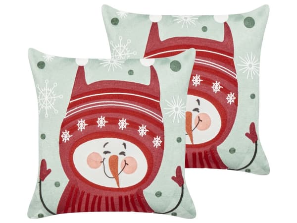 Prydnadskuddar 2 st Röd och Grön Bomullstyg Julmotiv 45 x 45 cm Dekorationstillbehör