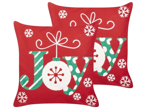 Prydnadskuddar 2 st Röd Bomullstyg Julmotiv 45 x 45 cm Dekorationstillbehör