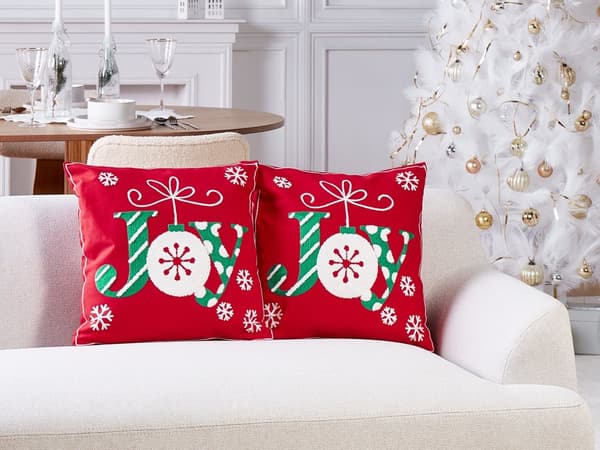 Sett med 2 pynteputer Rød Bomull 45 x 45 cm Julemotiv Avtakbart trekk med glidelås Julepynt Tekstiler Interiør