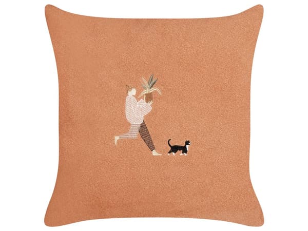 Sett med 2 Puter Oransje Polyester 45 x 45 cm med Broderi Avtakbart Trekk Hjemmetilbehør Stue