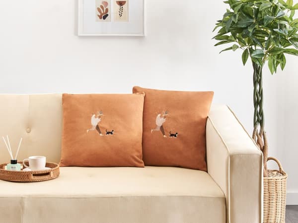 Sett med 2 Puter Oransje Polyester 45 x 45 cm med Broderi Avtakbart Trekk Hjemmetilbehør Stue