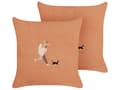 Miniatyrbilde 1 av 7: Sett med 2 Puter Oransje Polyester 45 x 45 cm med Broderi Avtakbart Trekk Hjemmetilbehør Stue