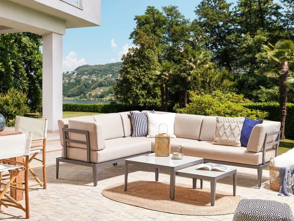 Utendørs Putetrekk Sett Beige Stoff Sofa Sete Rygg Sideputetrekk Moderne Stil