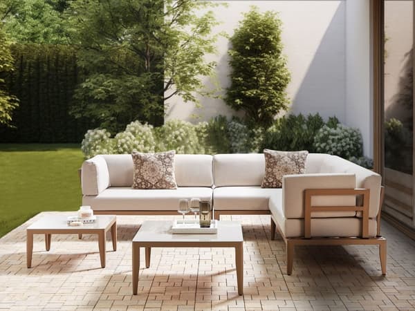 Utendørs Putetrekk Sett Lysebeige Stoff Sofa Sete Rygg Sideputetrekk Moderne Stil