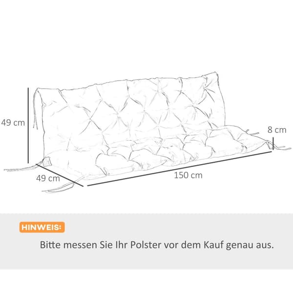 Rootz Garden Seat Bench Cushion - Bench Cushions - Foam Seat Pads - Förbättrar komfort - 150L X 98W X 8D cm