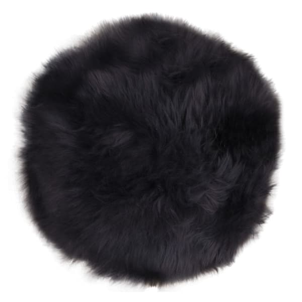 Rootz Lambskin -säte - Djurhudkudde - Svart lammpäls - Komfort och värme - Ø35 cm