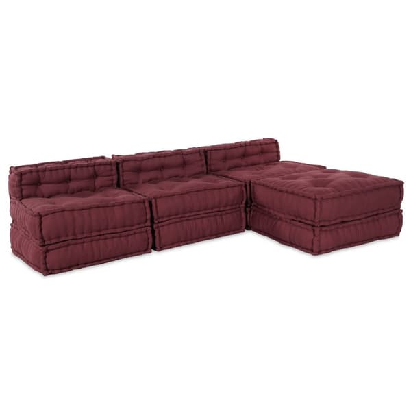 vidaXL Puff Set om 4 Burgundy 100% bomull 70 x 70 x 54 cm Modulär