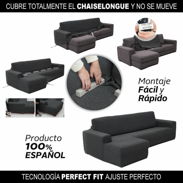 BEGAGNAD Skydd för chaiselong med kort vänster arm Sofaskins Mörkgrå (Renoverade A)