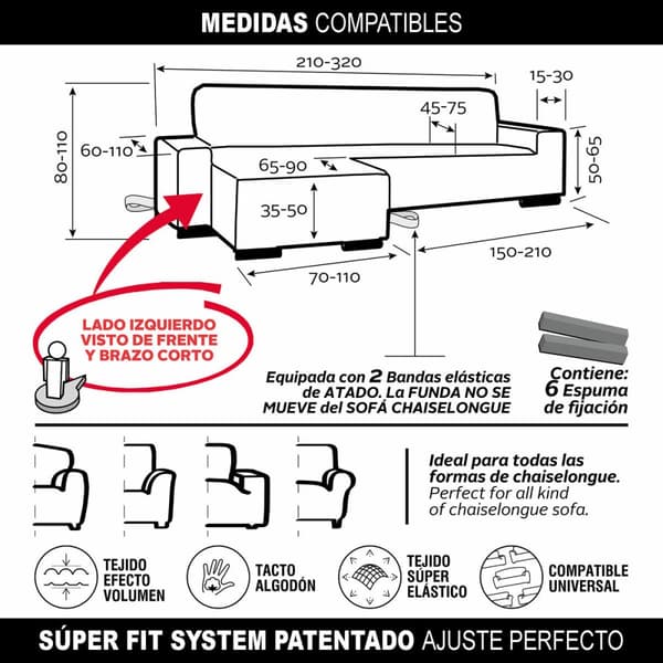 BEGAGNAD Skydd för chaiselong med kort vänster arm Sofaskins Mörkgrå (Renoverade A)