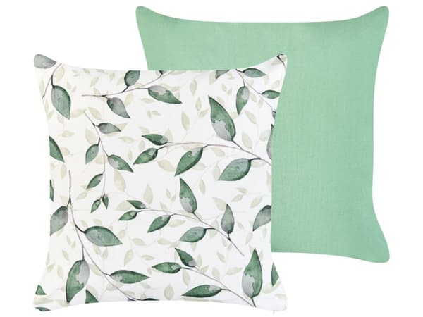 Sett med 2 uteputer Grønn Polyester 45 x 45 cm Bladmotiv Vannavvisende og avtakbart trekk Pyntepute Hage