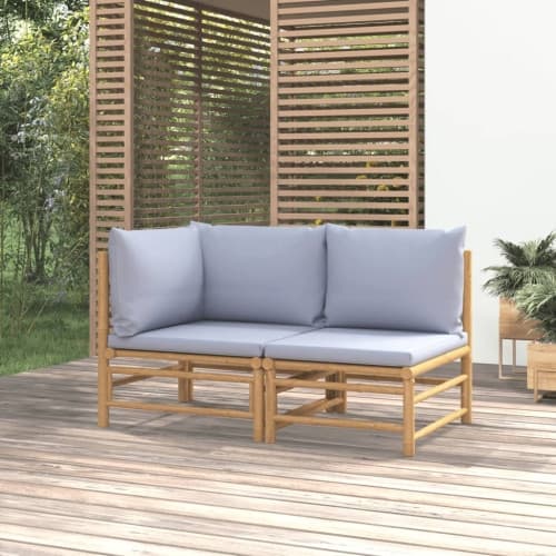 Loungegrupp för trädgården 2 delar ljusgrå dynor bambu