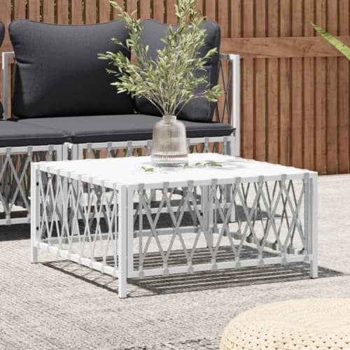 Trädgårdsbord vit 70x70x34 cm vävt tyg