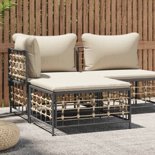 Fotpall med dyna för trädgården beige konstrotting