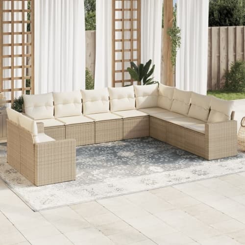 Soffgrupp för trädgård med dynor 10 delar beige konstrotting