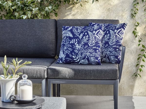 Sett med 2 uteputer Blå Polyester 45 x 45 cm Plantemønster Vanntett og UV-bestandig putetrekk Hage Pynteputer