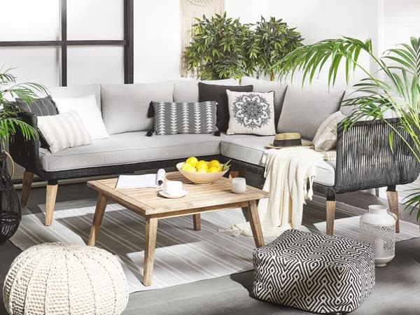 Putetrekk for Utendørs Bruk Grå Stoff Sofa Sete Rygg Side Putevar