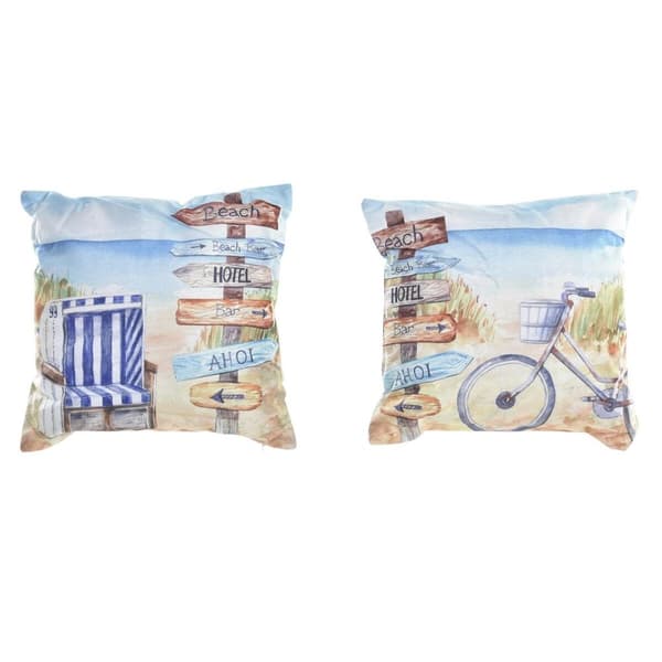 Pude DKD Home Decor Strand Polyester Aluminium Multifarvet Middelhavet (45 x 10 x 45 cm) (2 enheder)