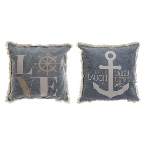 Pute DKD Home Decor Blå Hvit Marineblå Fringe (45 x 10 x 45 cm) (2 enheter)