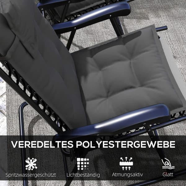 Rootz 2 bit solstolsuppsättning - Garden Lounger kuddar - klädda kuddar - vattenavvisande, fade -resistent - 50x116x5 cm - grå