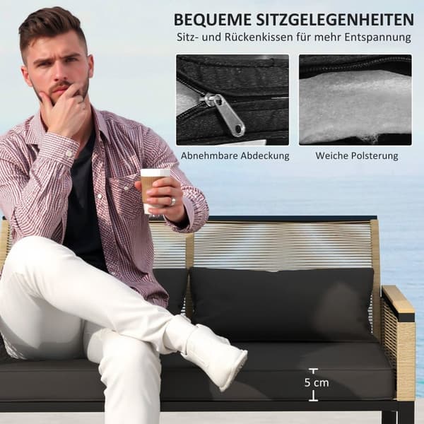 Rootz 4 -delat rotting trädgårdsuppsättning - balkongmöbler - väderbeständig soffa set - komfort kuddar - 116 cm x 71 cm x 78 cm