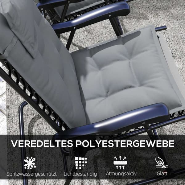 Rootz 2 Piece Sun Lounger Edition - Garden Lounger Pads - Klädda kuddar - Vattenavvisande - 50 cm x 116 cm x 5 cm, grå