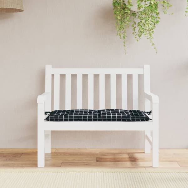Bänkdyna för trädgården svartrutig 100x50x7 cm oxfordtyg