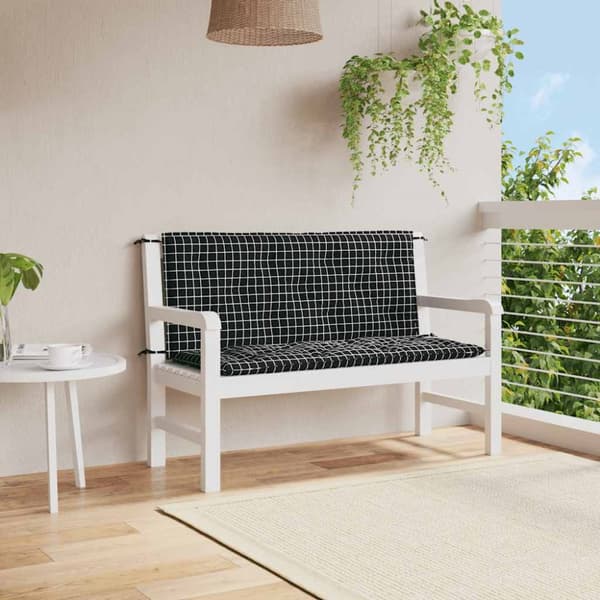 Bänkdynor 2st svartrutig 120x50x7 cm tyg