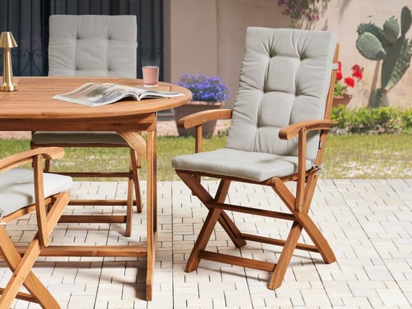 Sett med 2 stolputer med rygg Taupe Polyester Knytebånd Værbestandig Sitteputer Hagestoler Utemøbler