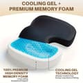 Miniatyrbillede 2 af 2: Gel Memory Foam Sædepude, Ergonomisk Design, Kølende Gel Teknologi,Sæde pude - Sort, 1 stk